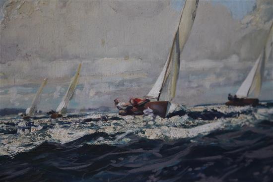 § Keith Shackleton (1923-2015) Yacht racing off the coast 20 x 34in.